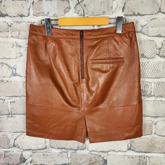 Vintage Mexx Leather Mini Skirt Tawny Brown Lined Size 4 - Picture 10 of 14